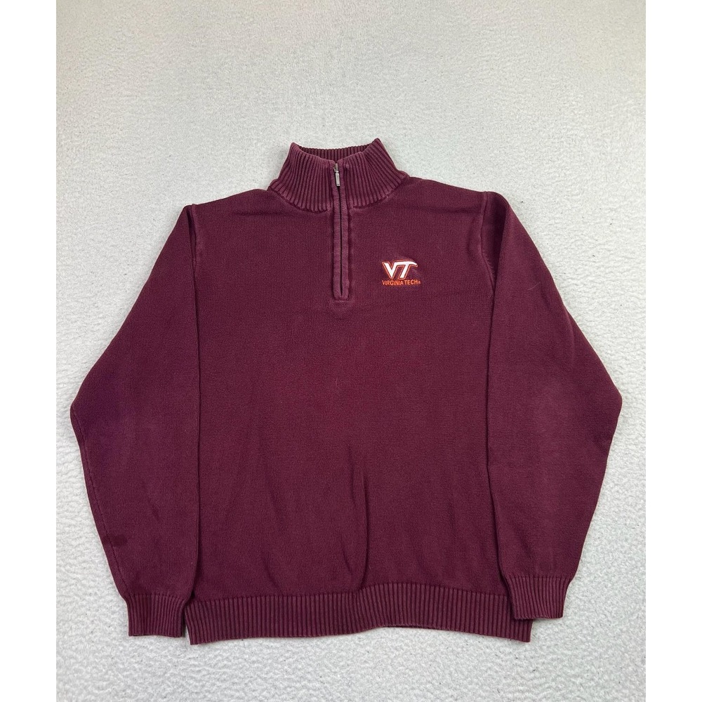 Virginia Tech Hokies Sweater Mens Medium Maroon NCAA Football Quarter Zip